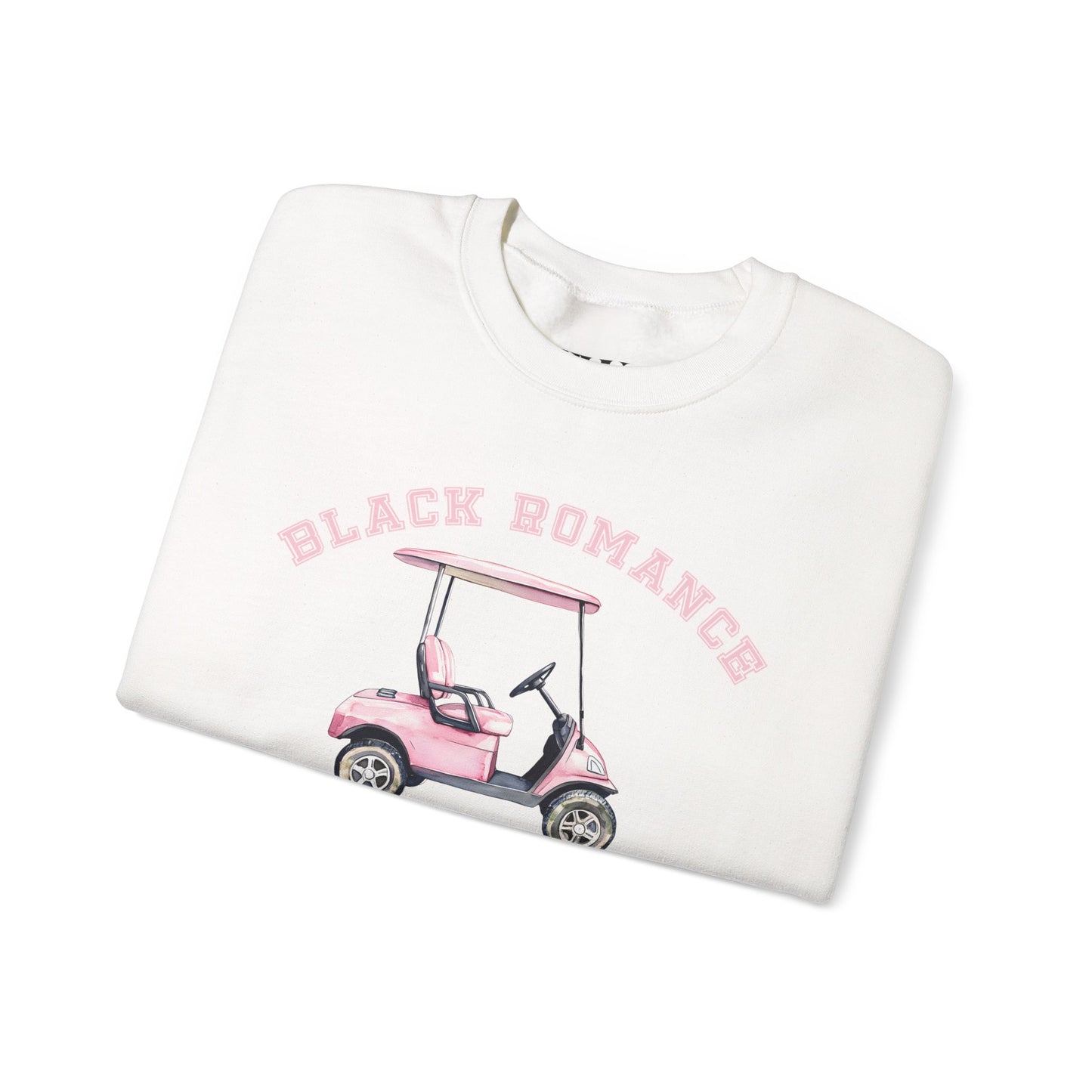 Crewneck Sweatshirt — "Black Romance Golf Club" Pink Golf Cart Graphic