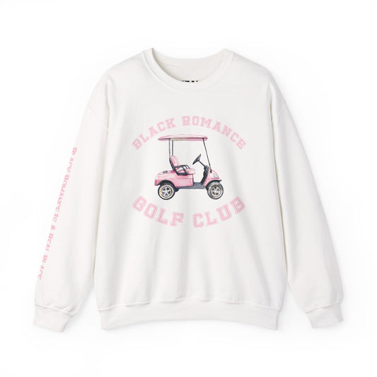 Crewneck Sweatshirt — "Black Romance Golf Club" Pink Golf Cart Graphic