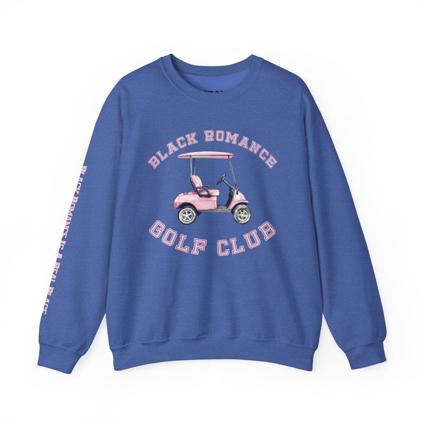 Crewneck Sweatshirt — "Black Romance Golf Club" Pink Golf Cart Graphic